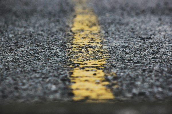 a yellow line on a road